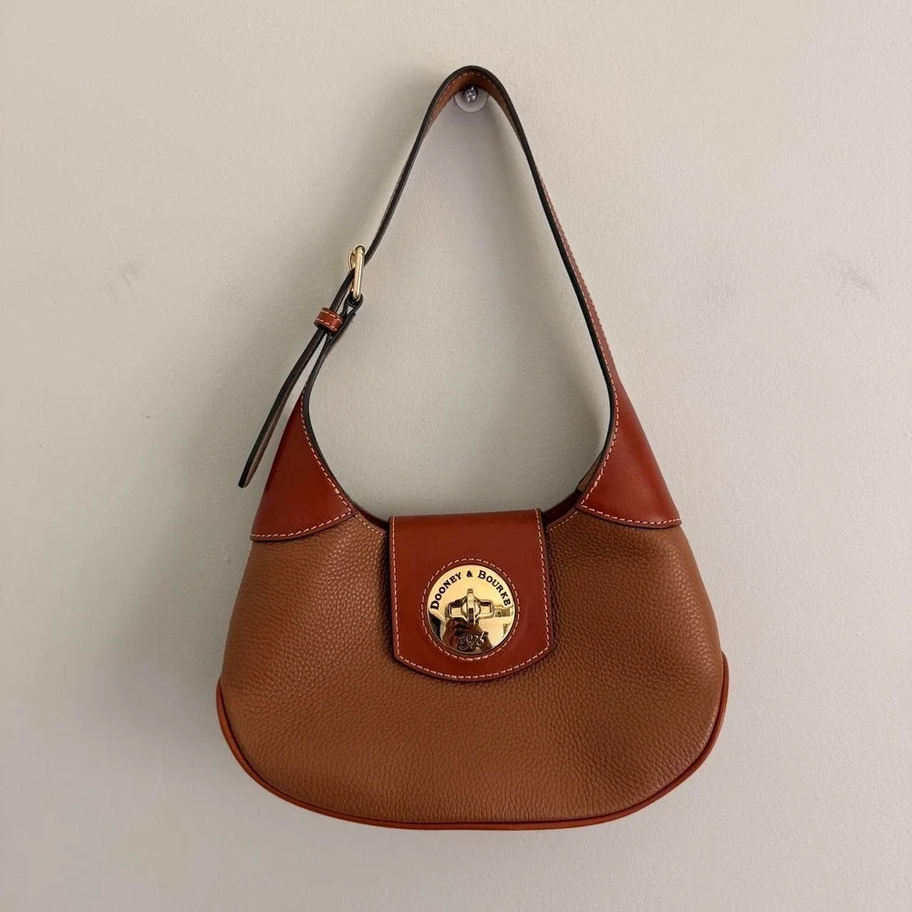 CARAMEL DOONEY AND BOURKE PEBBLE TURNLOCK HOBO 26 - Picture 1 of 7